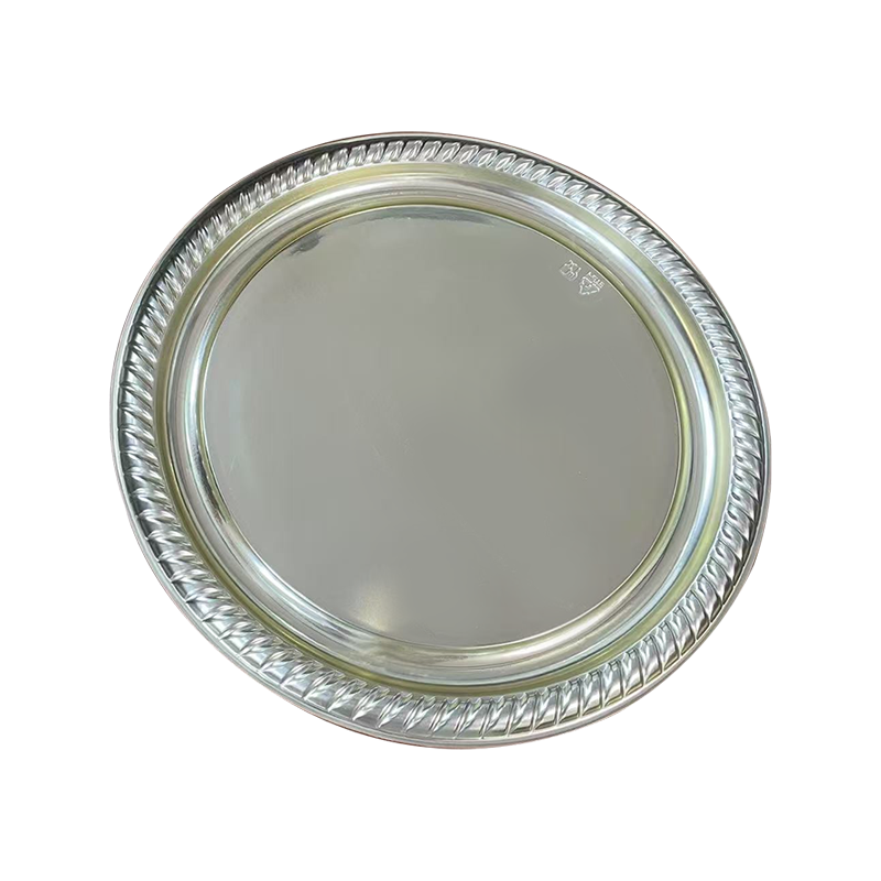 Srebrni okrugli poslužavnik u obliku lepeze